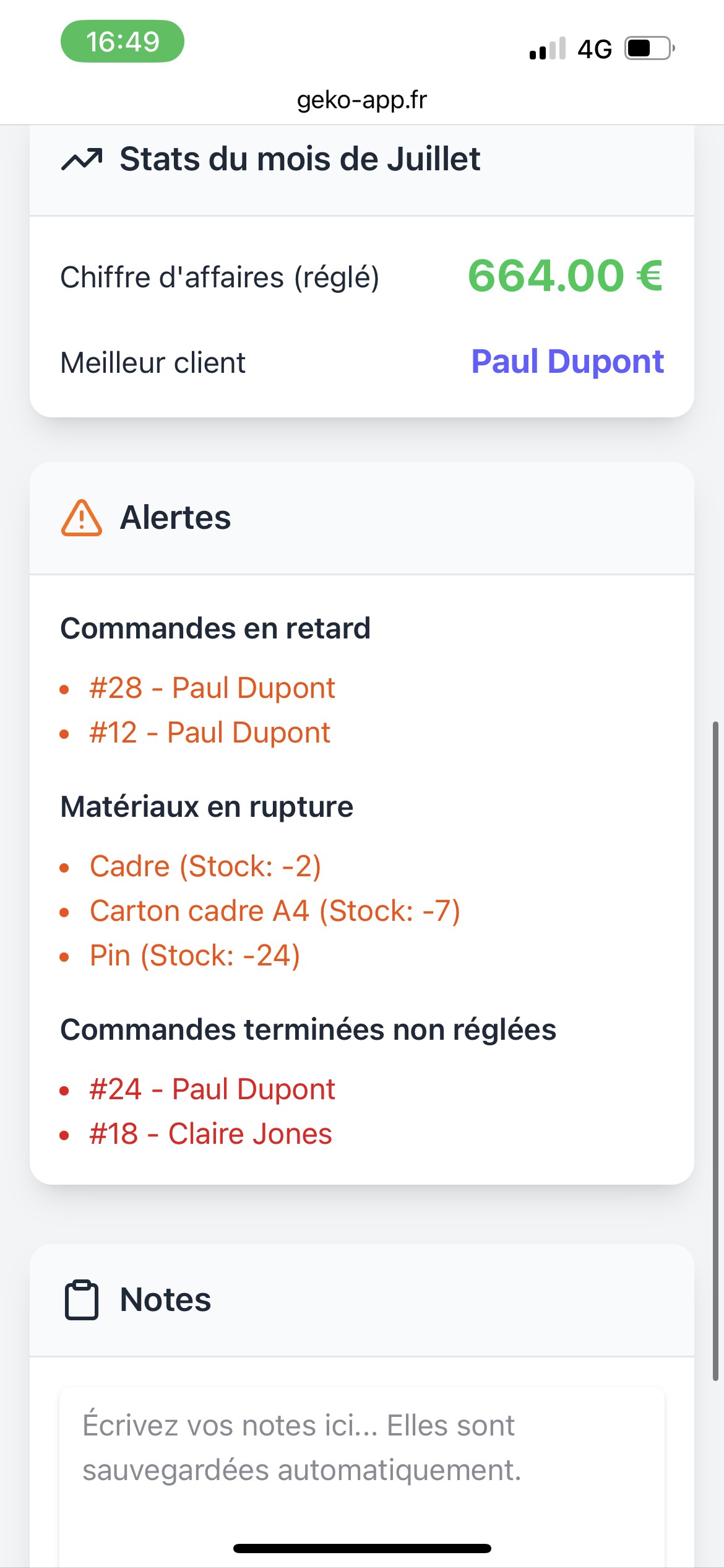 Aperçu de l'application sur mobile